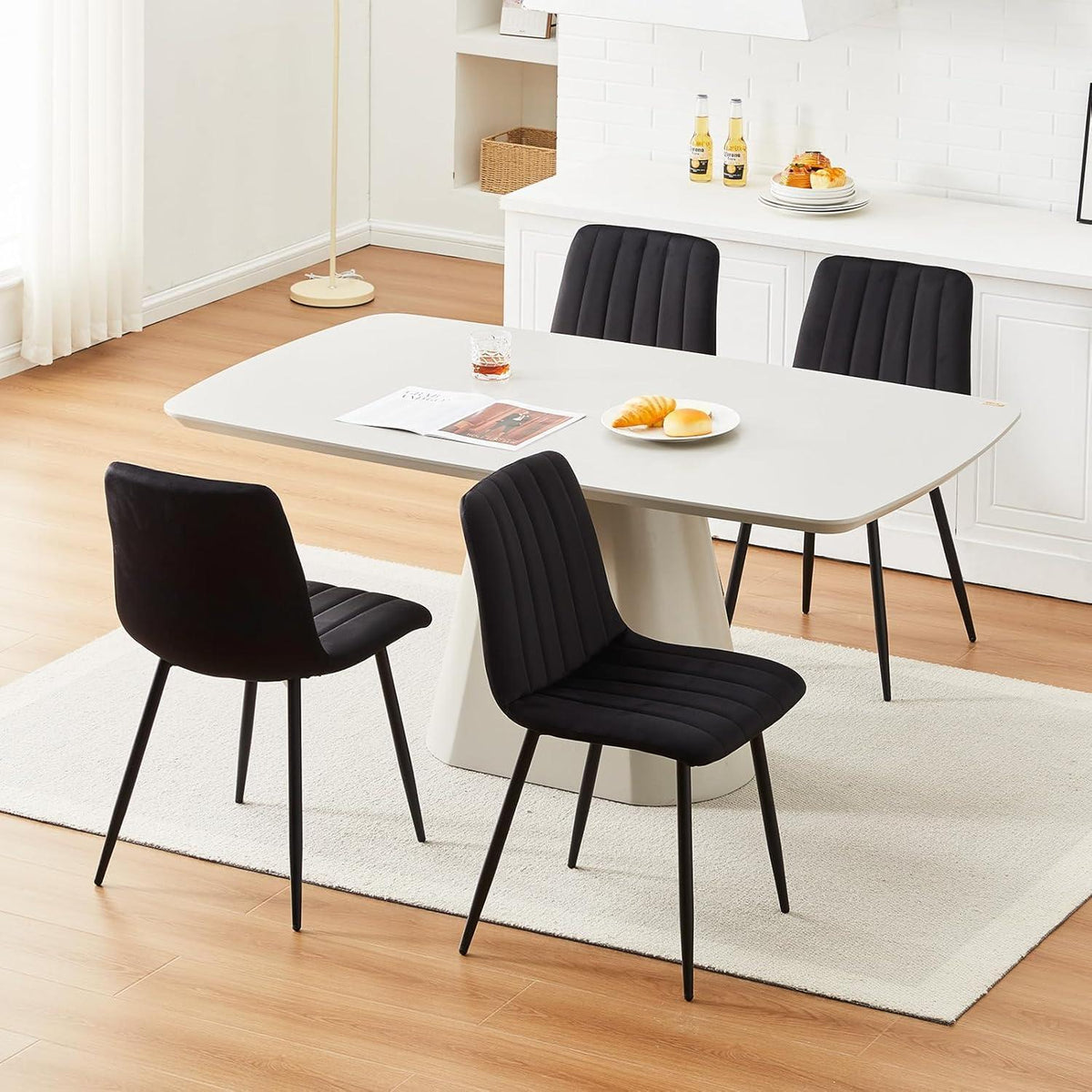 Samt Esszimmerstühle 2er Set – Gepolsterte Küchenstühle Schwarz