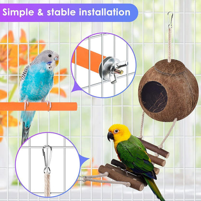 ERKOON Vogelspielzeug für Wellensittich Papageien - Hängematte, Glocke, Schaukel, Holzspielzeug, Kauspielzeug