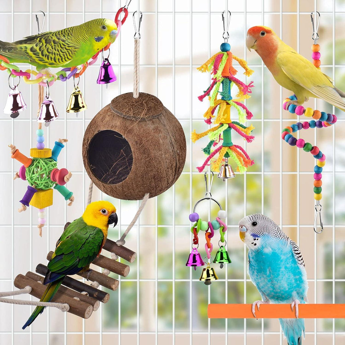Vogelspielzeug Wellensittich Papageien Glocke Holz Schaukelspielzeug Hängematte