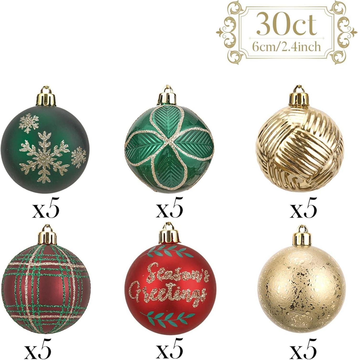 Weihnachtskugeln Set 30 Stück 6CM Christbaumkugeln Rot Grün Gold