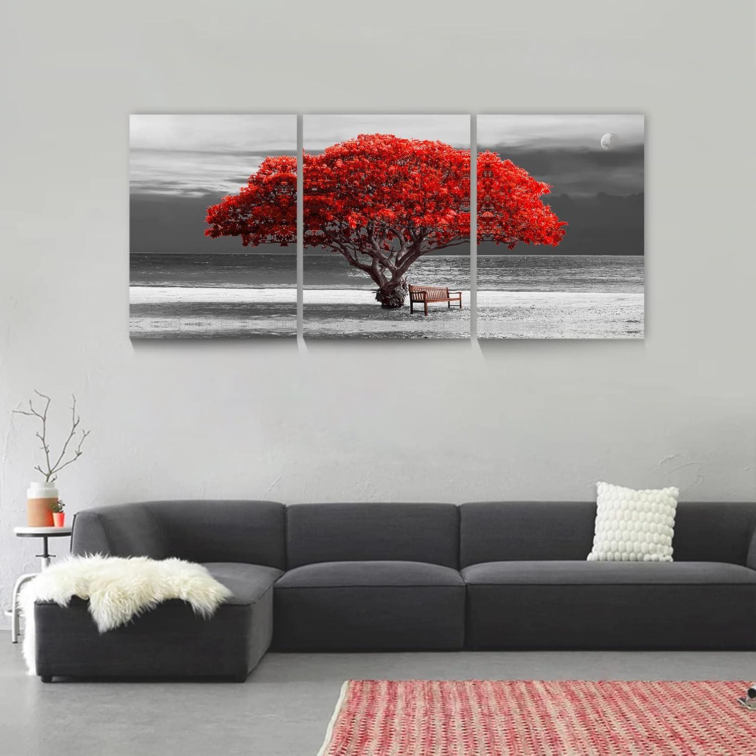 Rotes Baum Leinwandbilder 3-Teilig Wohnzimmer Moderne
