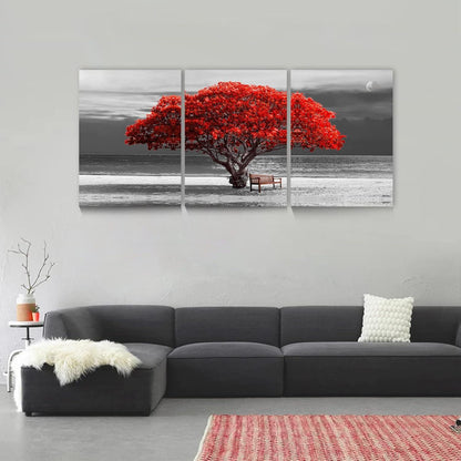 Rotes Baum Leinwandbilder 3-Teilig Wohnzimmer Moderne