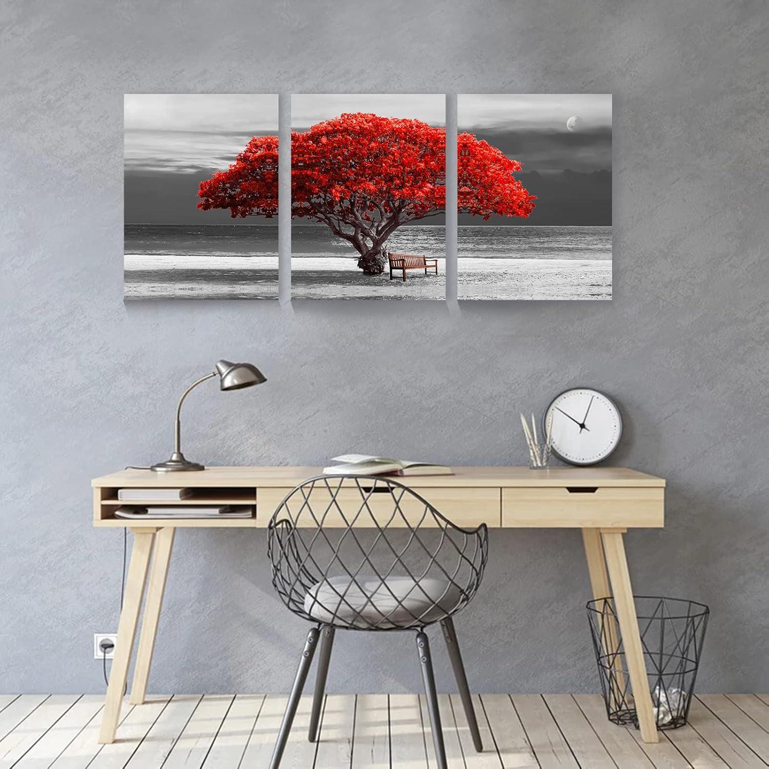 Leinwand Bilder Baum Rote Wandbilder Wohnzimmer 3-teilig Moderne Kunst