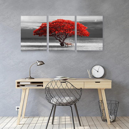 Leinwand Bilder Baum Rote Wandbilder Wohnzimmer 3-teilig Moderne Kunst