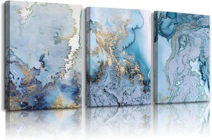 Moderne Wandbilder Blau Weiß Abstrakt 40x30cm - Wasserfestes Leinwand