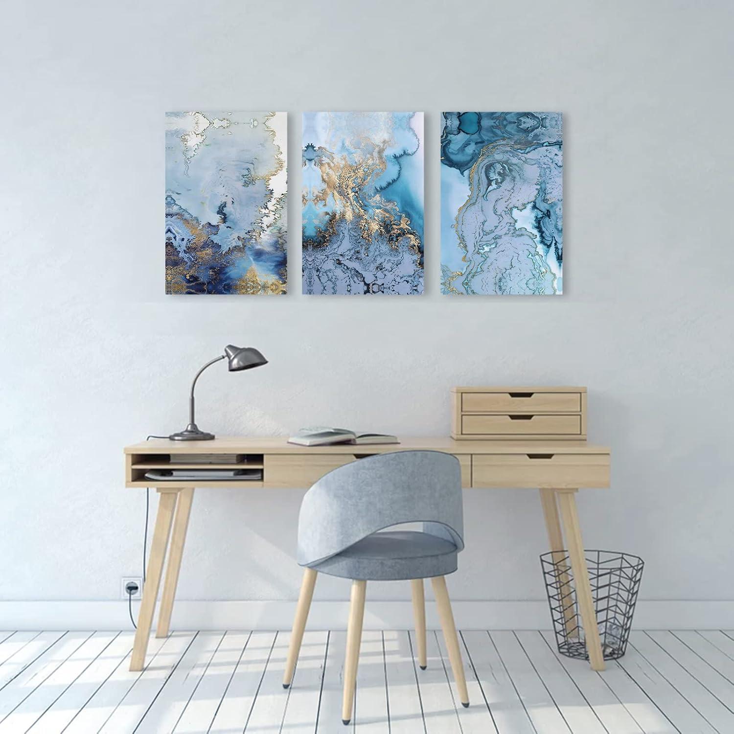 Hyidecorart Moderne Wandbilder Blau Weiß Leinwand Gemälde 40x30cm