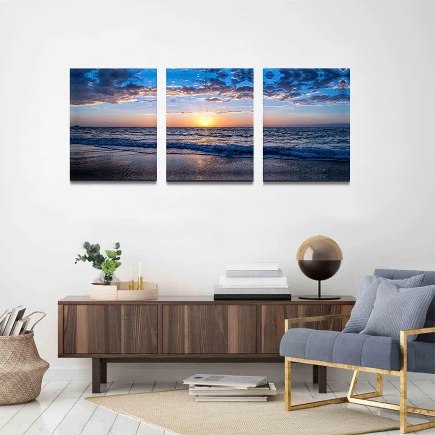 Leinwandbild Sonnenuntergang Strand Meer Wandbild Wohnzimmer Schlafzimmer Küche Bad 40x30cm