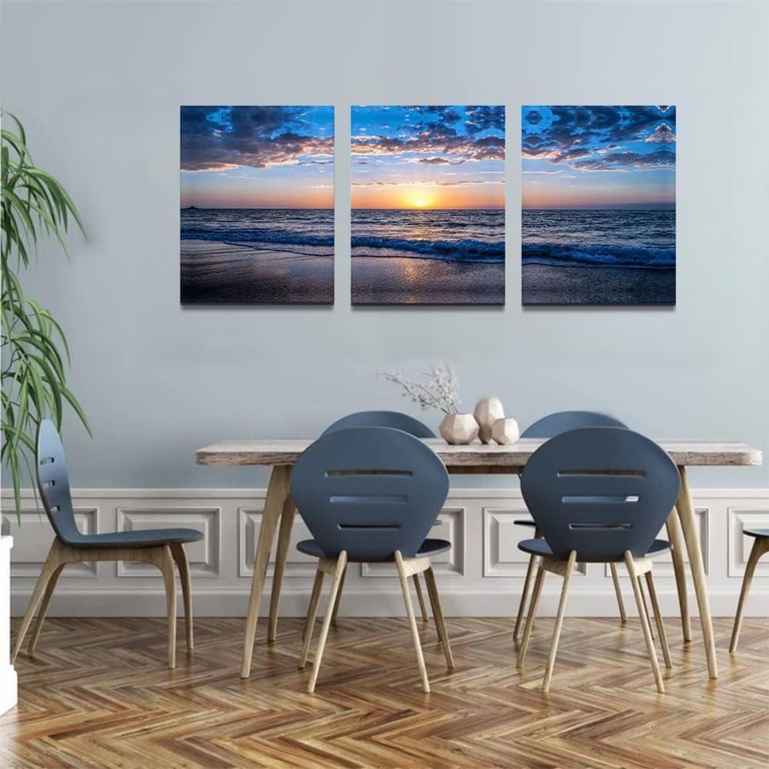 Leinwandbild Sonnenuntergang Strand Meer Landschaft 40x30 cm Gemälde