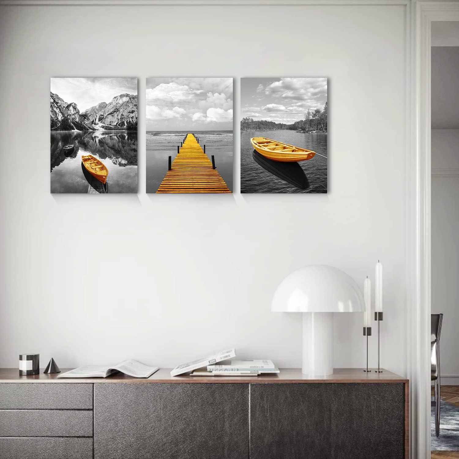 Wandbild Natur Landschaft Grau Gelb Boot 40x30cm Panorama Kunstdruck