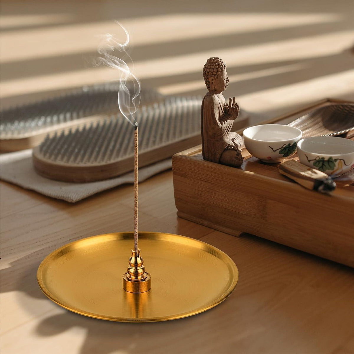 3-in-1 Räucherstäbchenhalter aus Messing mit großem Aschefänger