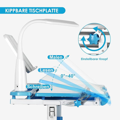 Kinderschreibtisch höhenverstellbar mit Lampe und Stuhl Grau
