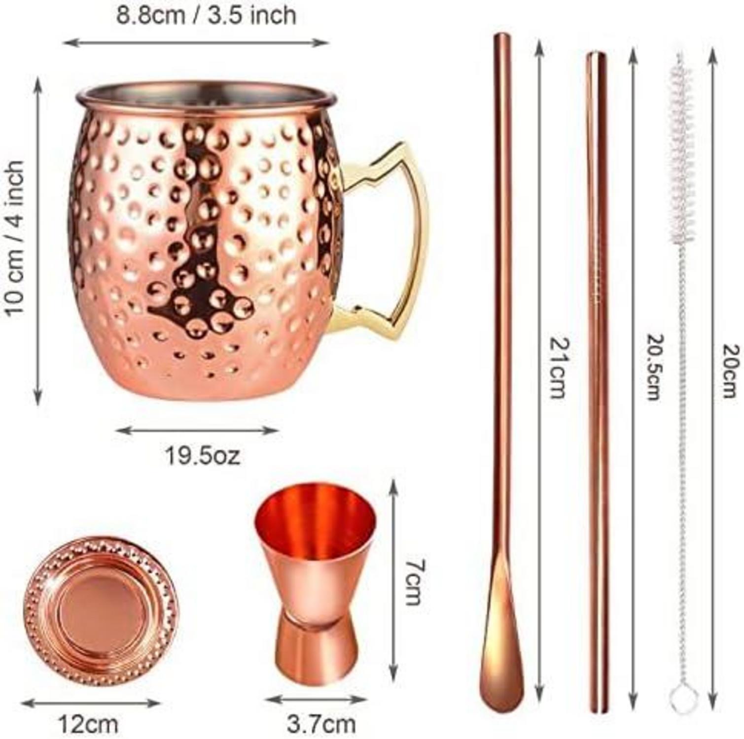Moscow Mule Becher Set Kupfer 4er Glas Geschenk Bar Trinken Strohhalm