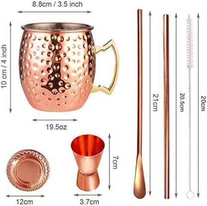 Moscow Mule Becher Set Kupfer 4er Glas Geschenk Bar Trinken Strohhalm