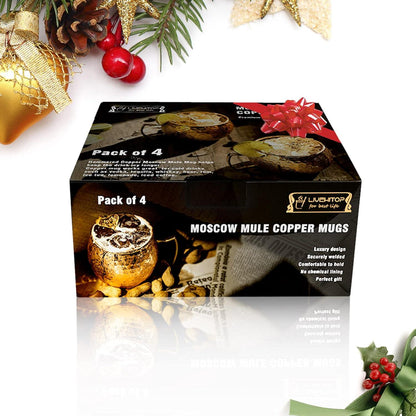Moscow Mule Becher Set Kupfer 4er Glas Geschenk Bar Trinken Strohhalm
