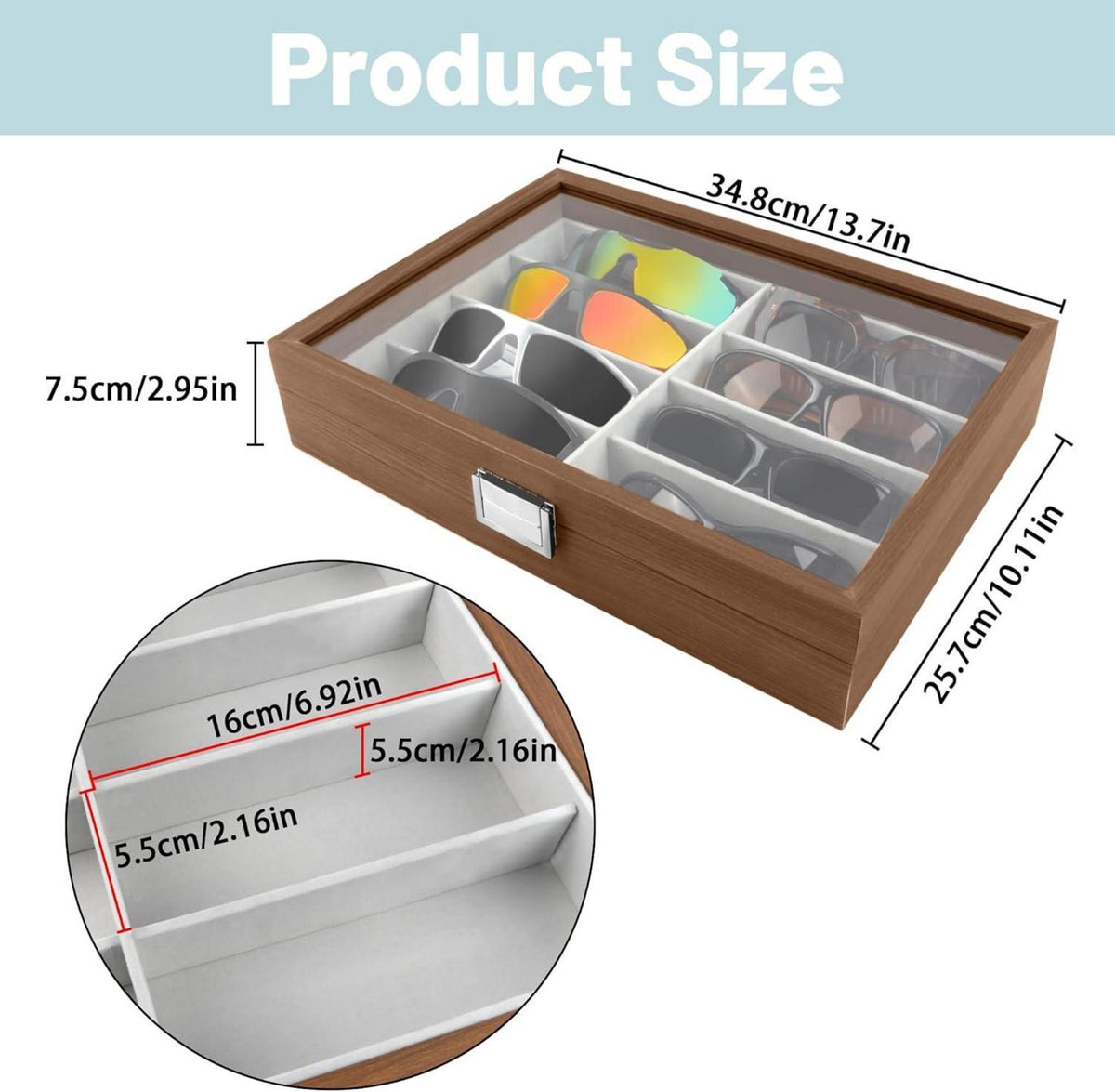 Brillen Organizer Etui 8 Slot Aufbewahrungsbox Glasdeckel