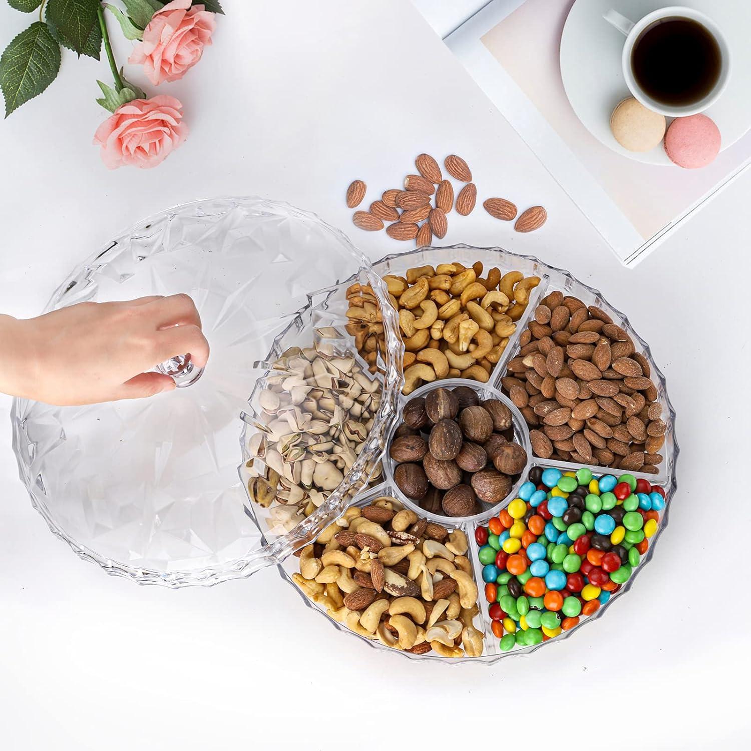 Snack-Serviertablett 30.5 cm mit Deckel, 6 Fächer, transparent