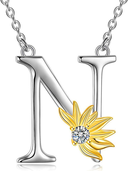 925 Sterling Silber Sonnenblumen Initial Buchstaben Halskette