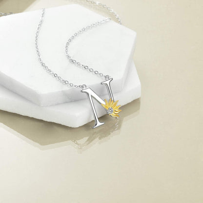 925 Sterling Silber Sonnenblumen Initial Alphabet Halskette