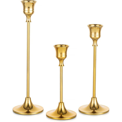 Vintage Kerzenständer Set Metall Gold 3er Stabkerzenhalter