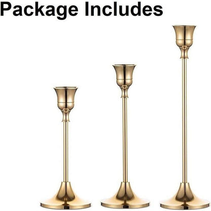 Vintage Kerzenständer Set Metall Gold 3er Stabkerzenhalter