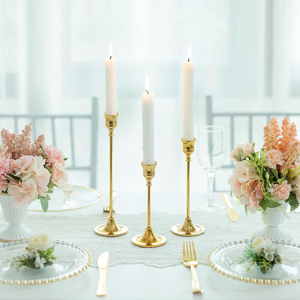 Vintage Kerzenständer Set Gold 3er - Unterschiedliche Größen für