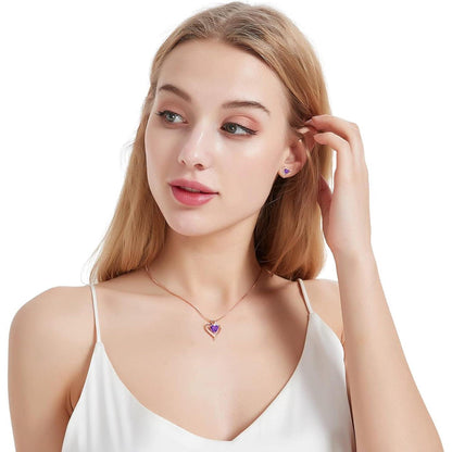 Schmuckset Damen 925 Silber Zirkonia Herz Halskette Ohrringe