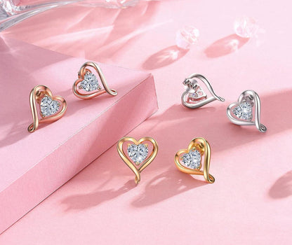 Damen Ohrringe Set Silber 925 Zirkonia Herz Ohrstecker Rosegold Gold