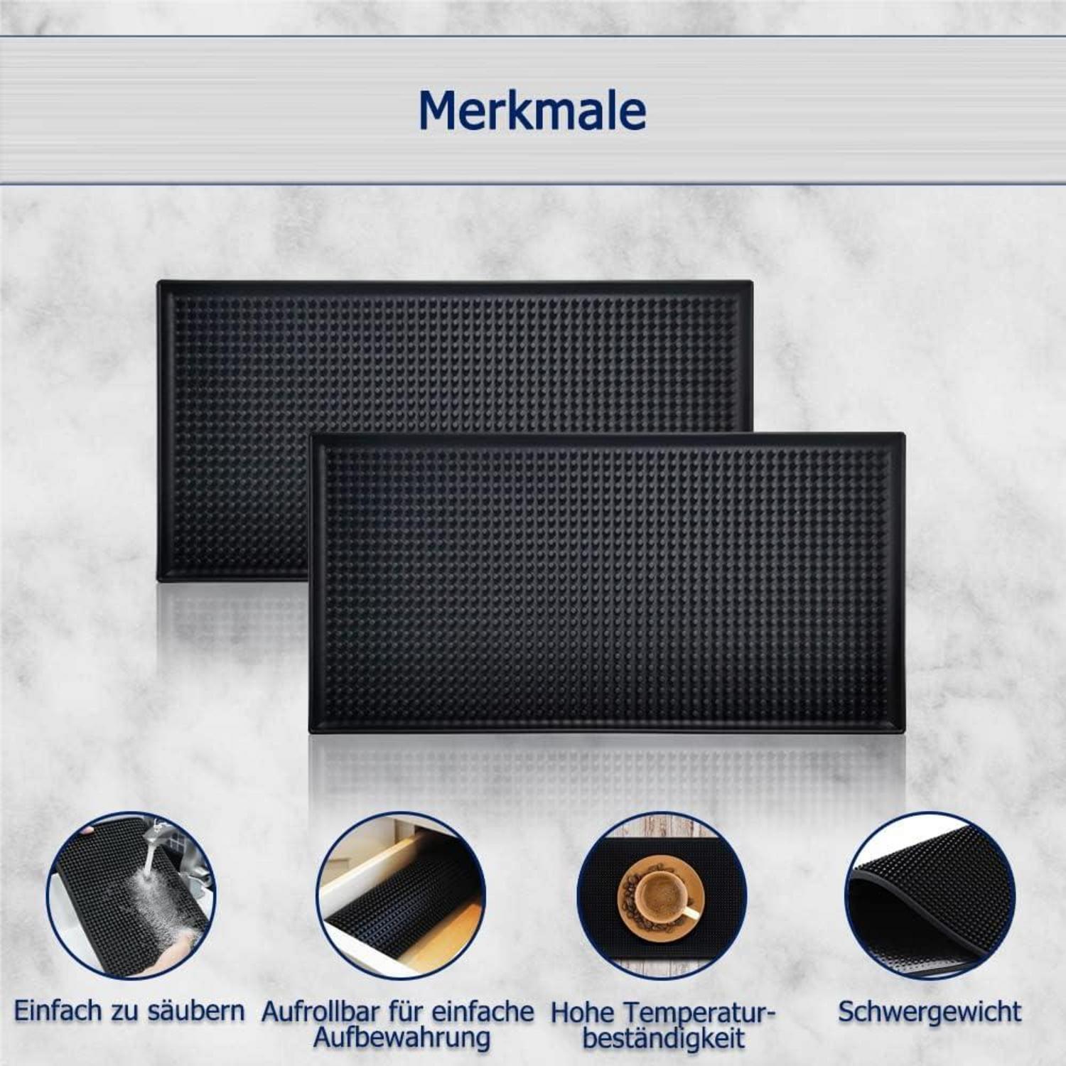 Barmatte 2er-Set 30x15 cm Gummi Schwarz Abtropfmatte Gläser Bar Küche