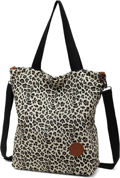 Damen Canvas Handtasche Schultertasche Leopard Muster