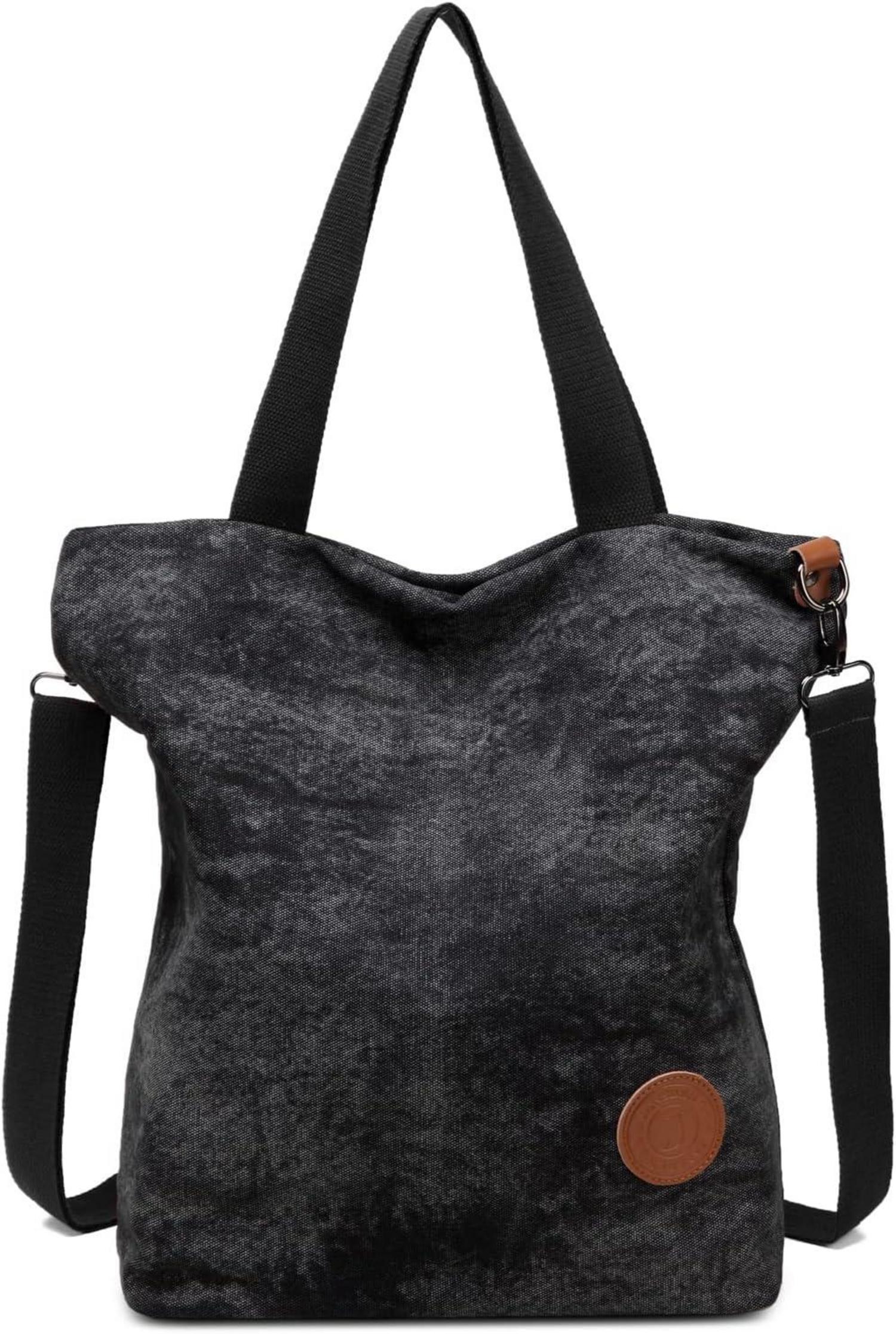Damen Canvas Schultertasche groß multifunktional schwarz02