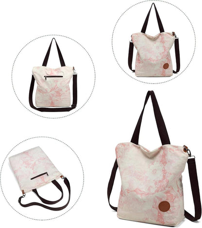 Damen Canvas Handtasche Schultertasche Multifunktional Pink Umhängetasche
