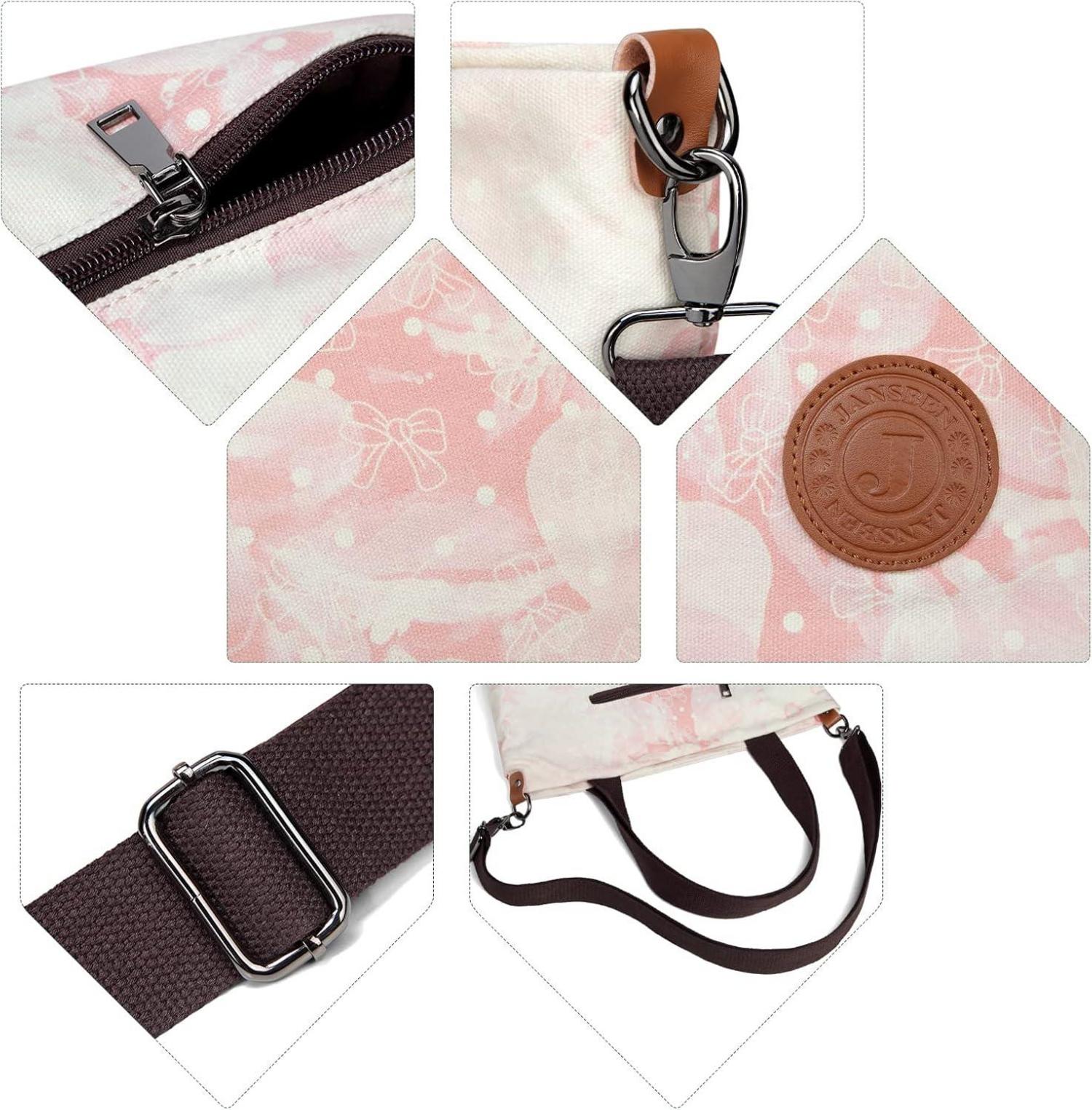 Damen Canvas Handtasche Schultertasche Multifunktional Pink Umhängetasche