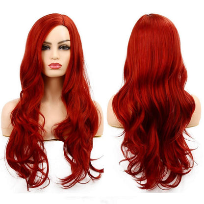Lockige rote Damenperücke Lang Cosplay Halloween Party Kostüm