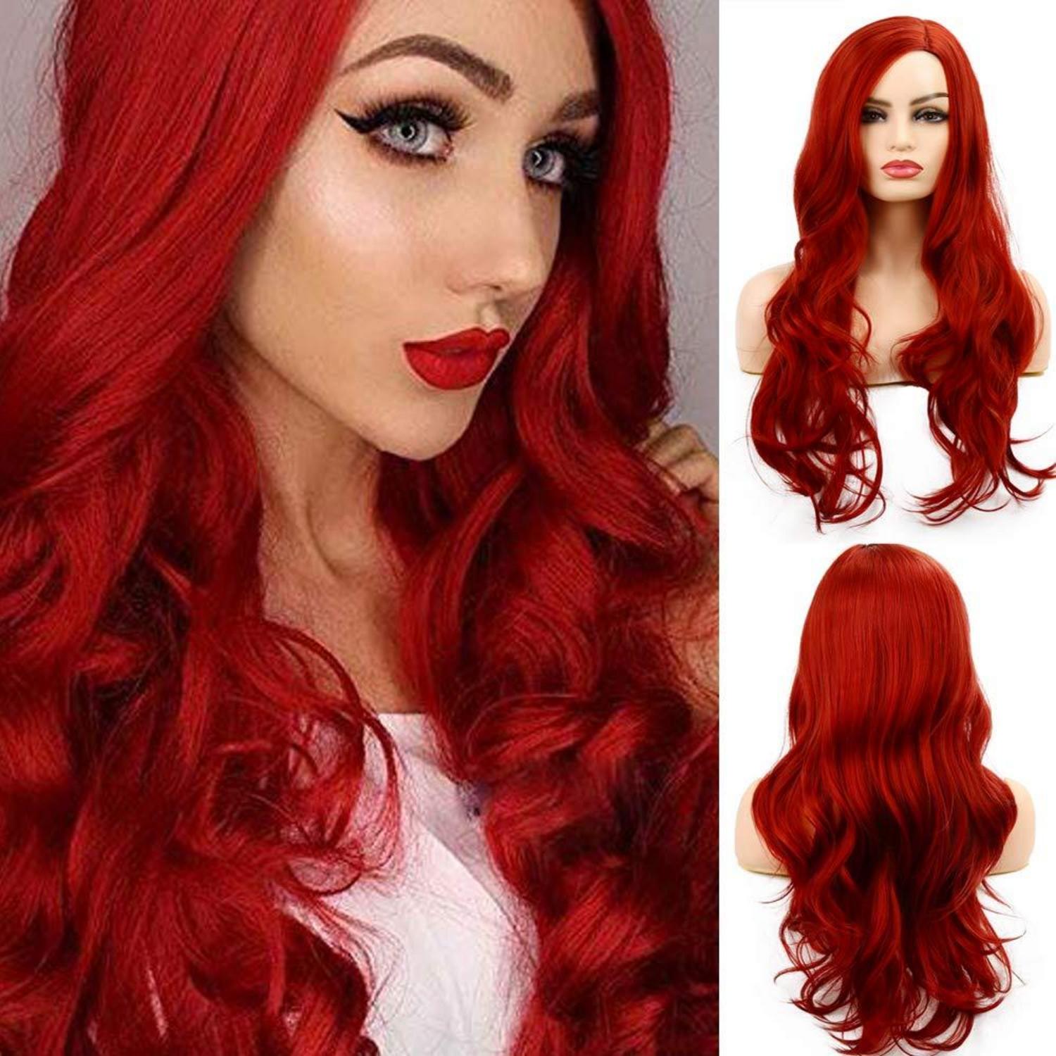 Perücke rot Damen lang lockig gewellt Kunsthaar Cosplay Halloween