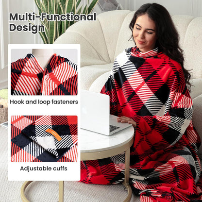 Kuscheldecke mit Ärmeln Flauschig Warm Weich Klettverschluss Sofadecke