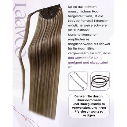 Echthaar Pferdeschwanz Extension Braun Highlights 35cm