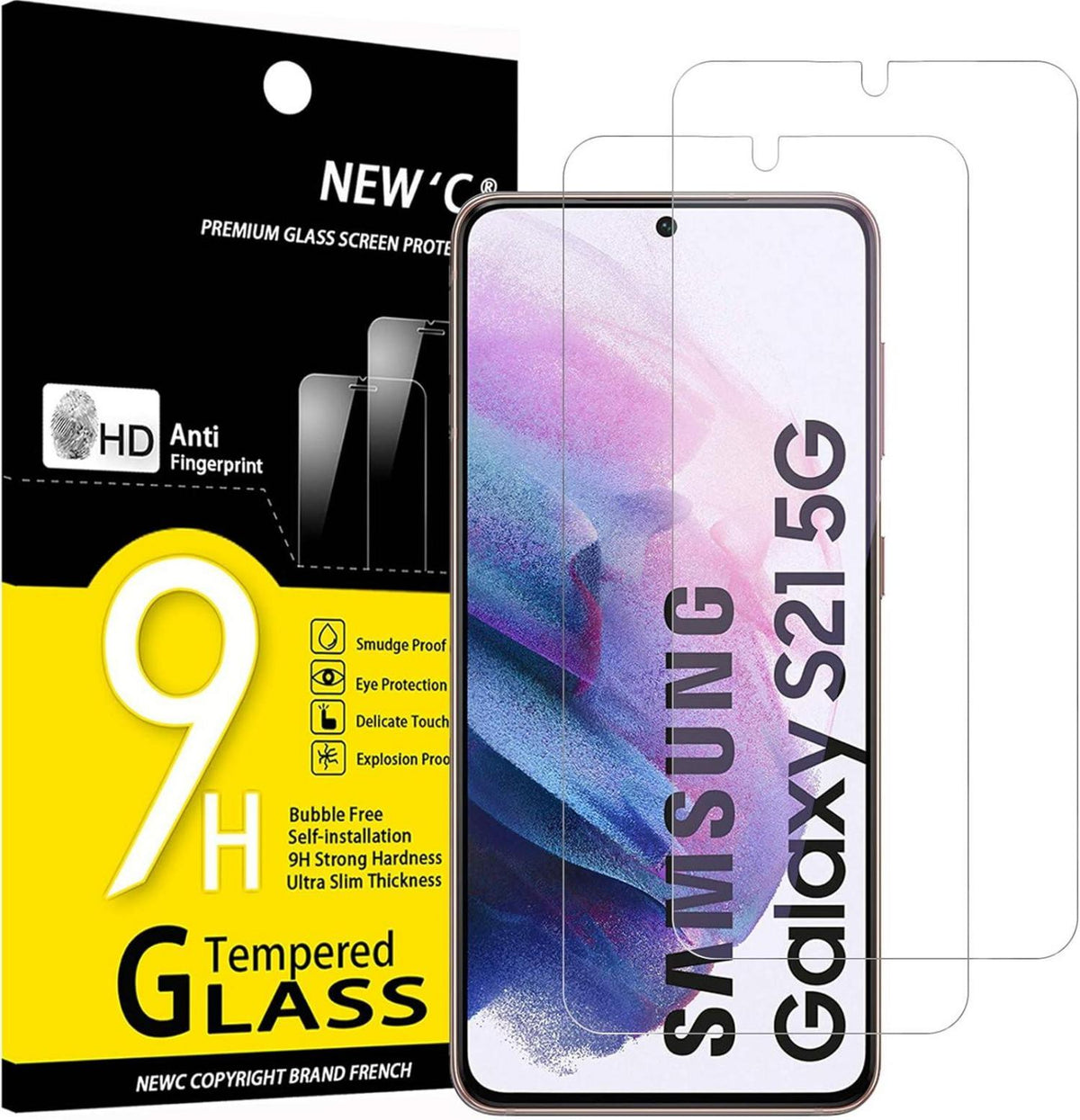 Displayschutzfolie Hartglas Samsung Galaxy S21 5G 9H 2 Stück