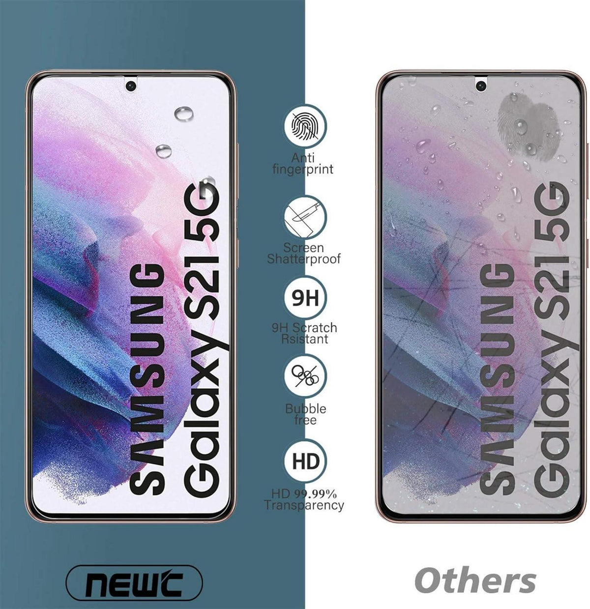 Displayschutzfolie Hartglas für Samsung Galaxy S21 5G (6.2) 2 Stück 9H
