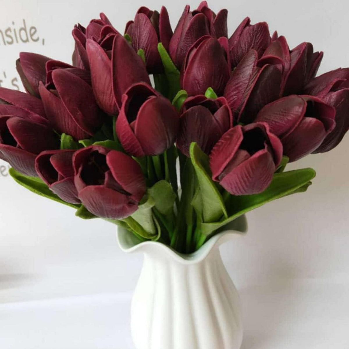 Künstliche Tulpen Blumen Hochzeitssträuße 20 Stück Bordeaux
