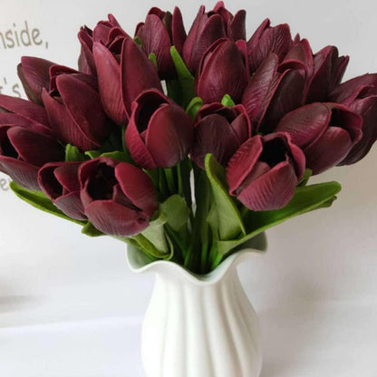 Künstliche Tulpen Blumen Hochzeitssträuße 20 Stück Bordeaux