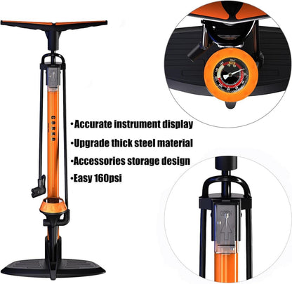GOBKO Fahrrad-Standpumpe mit Manometer für Rennrad MTB Fußball Basketball
