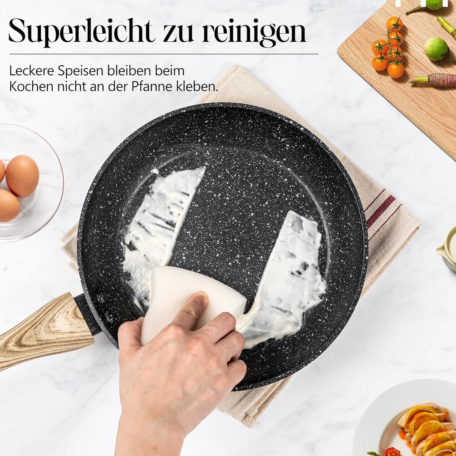 Bratpfanne 28cm mit Deckel antihaftbeschichtet Steinpfanne