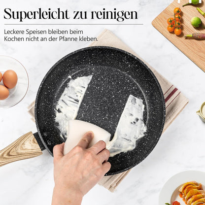 Bratpfanne 28cm mit Deckel antihaftbeschichtet Steinpfanne