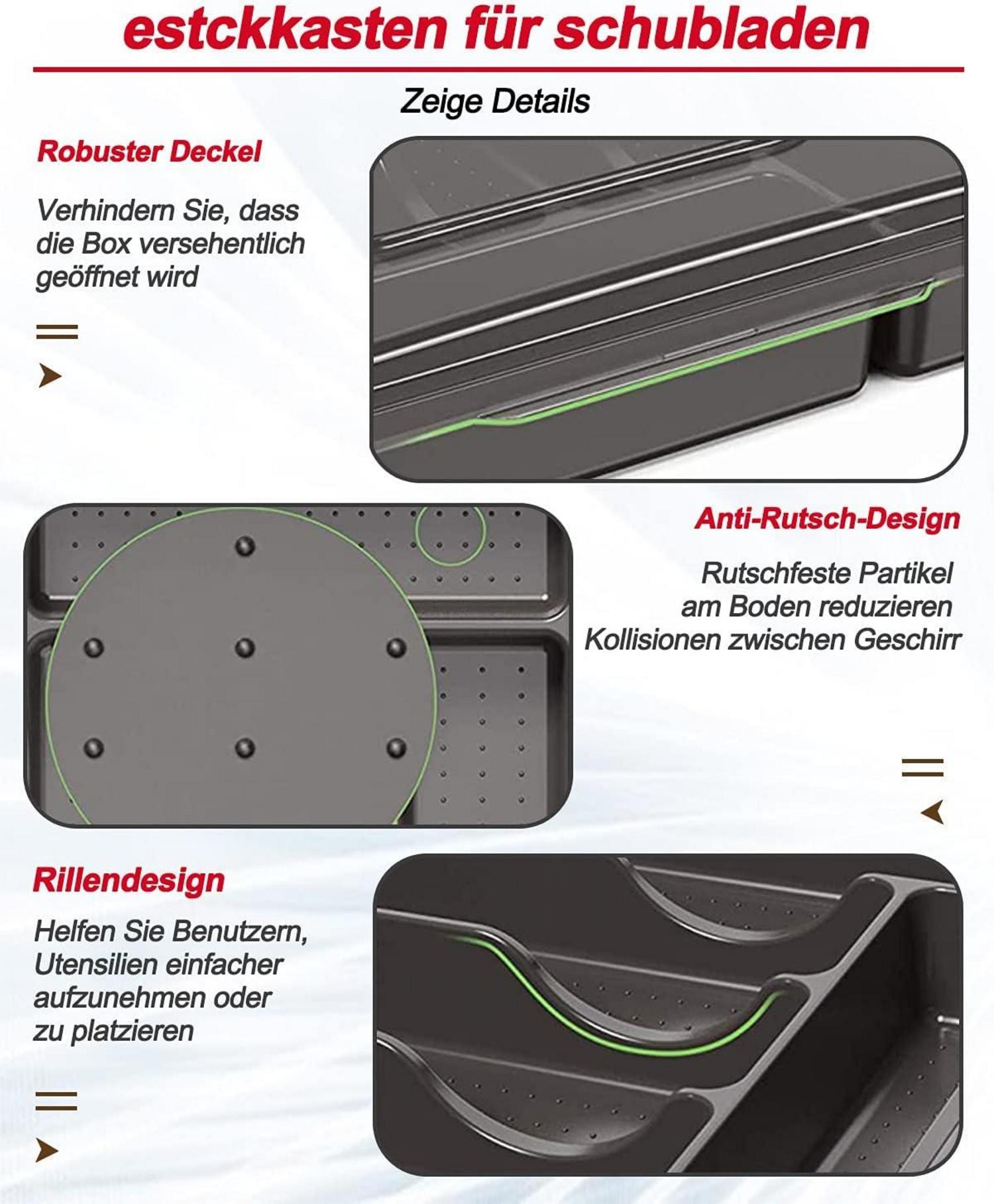 HIMAugbo Besteckbox mit Deckel für Camping & Reisen, 5 Fächer, Schwarz