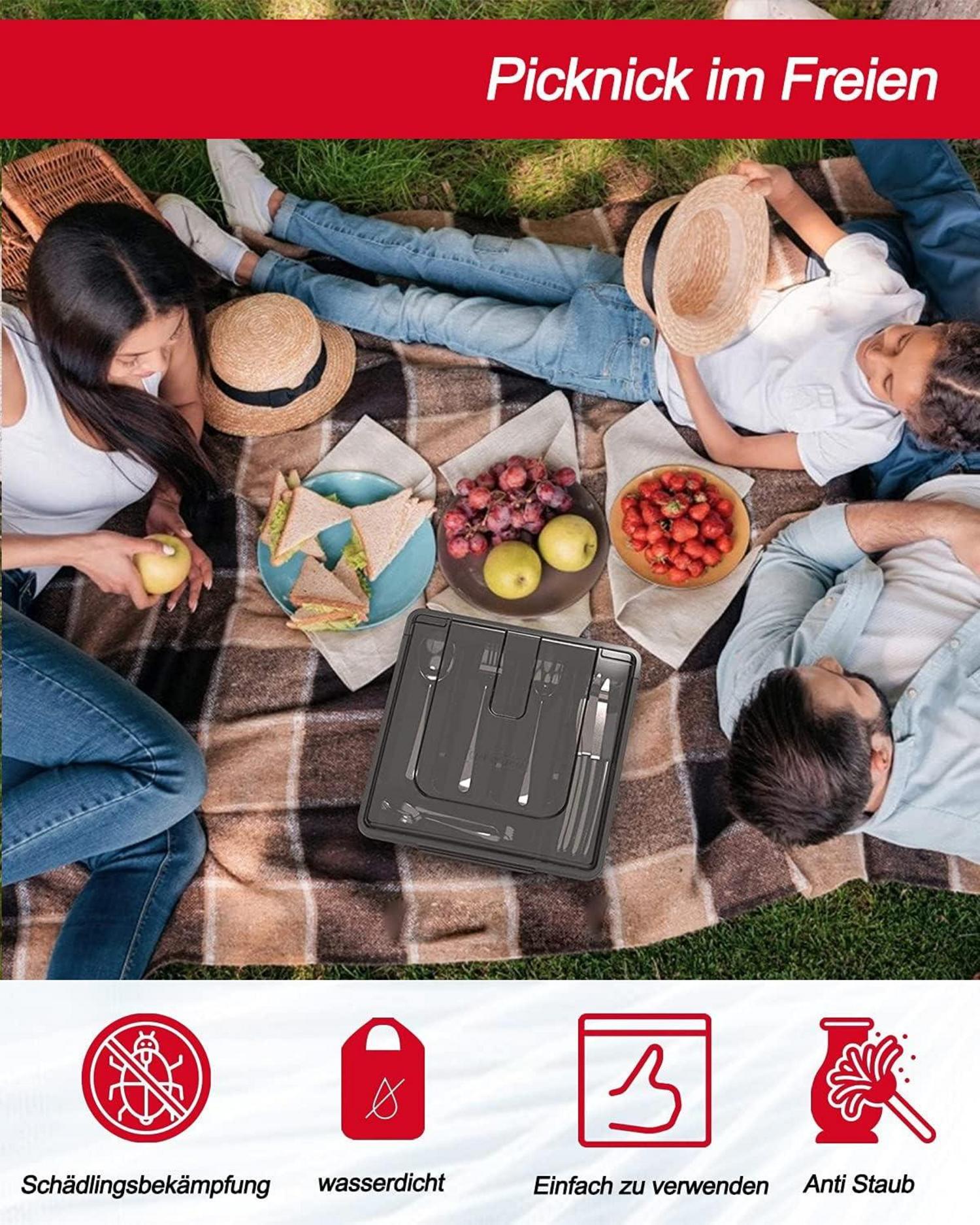 Besteckbox mit Deckel für Camping und Reisen, Tragbare Besteckaufbewahrung