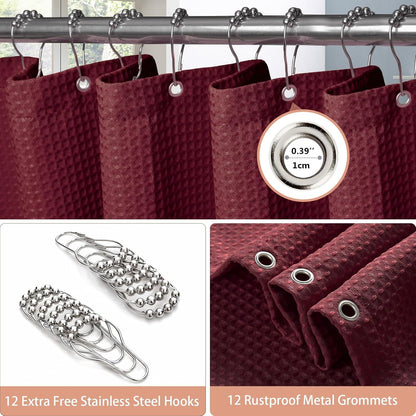 Waffel Duschvorhang Metallringe Bad Textil Vorhang Set 182x182 cm Burgundy