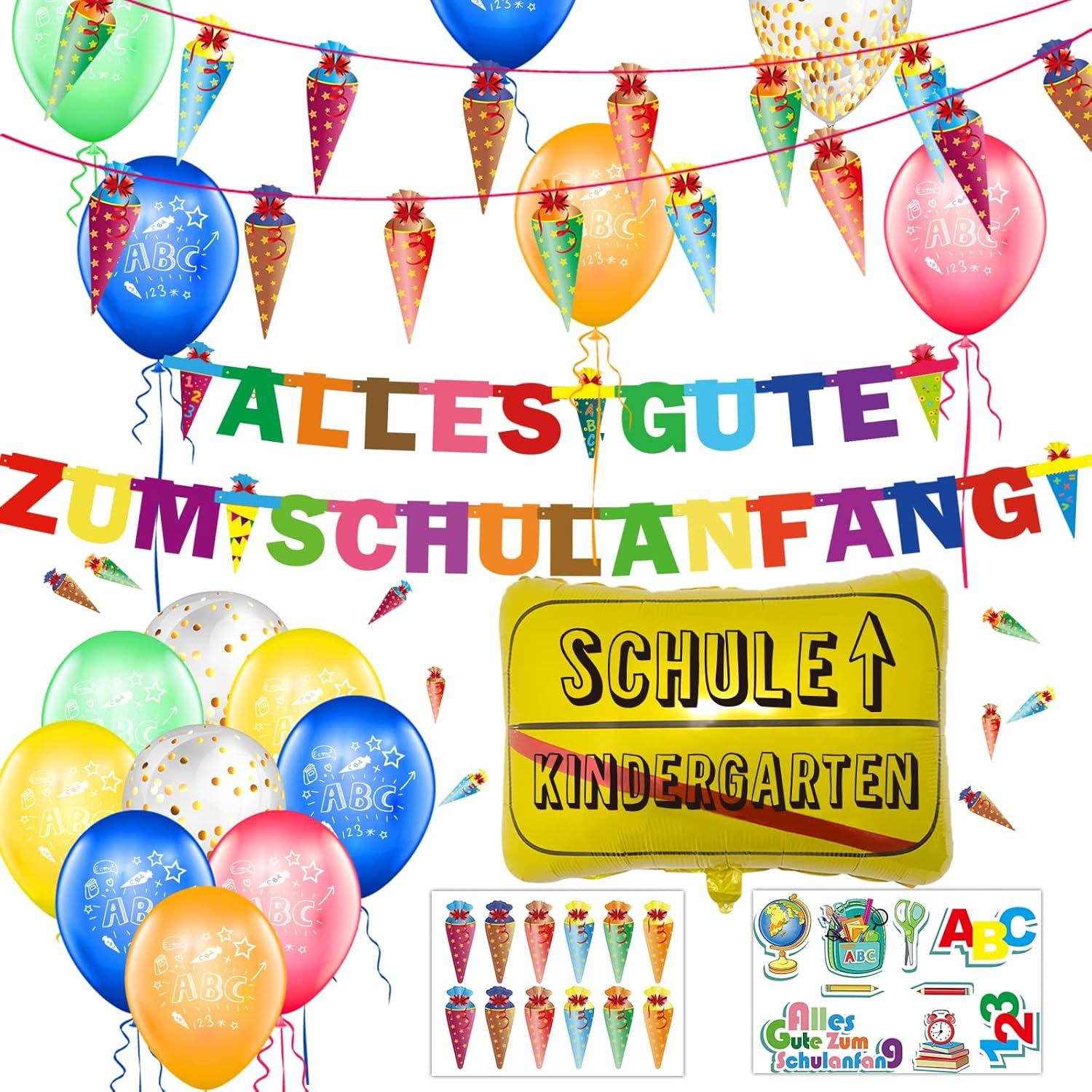 Einschulung Deko Set Girlande Zuckertüten Banner Luftballon ABC