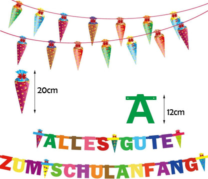 Einschulung Deko Set Girlande Zuckertüten Banner Luftballon ABC