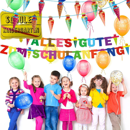 Einschulung Deko Set Girlande Zuckertüten Banner Luftballon Konfetti