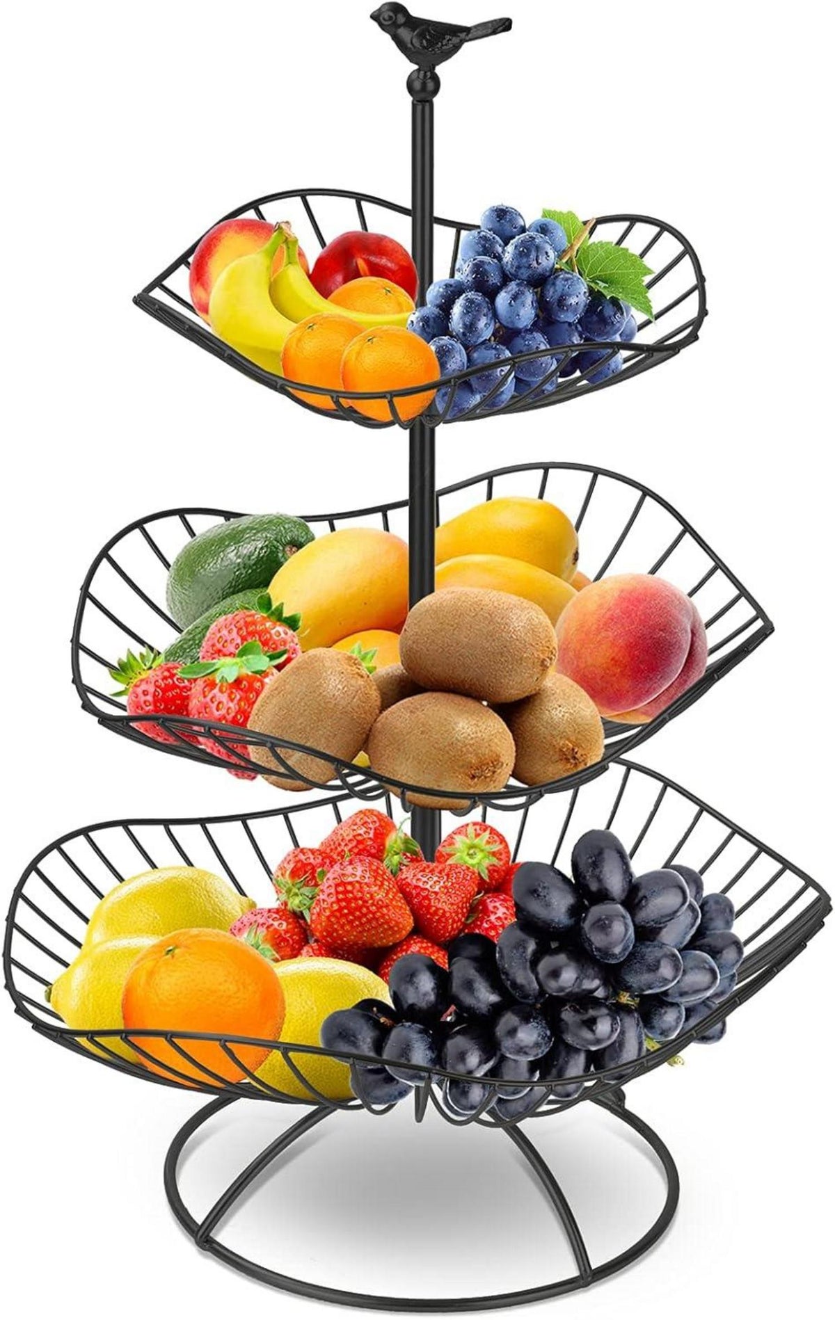 3-stufiger Metall-Obstkorbständer für Küche & Esstisch, Schwarz